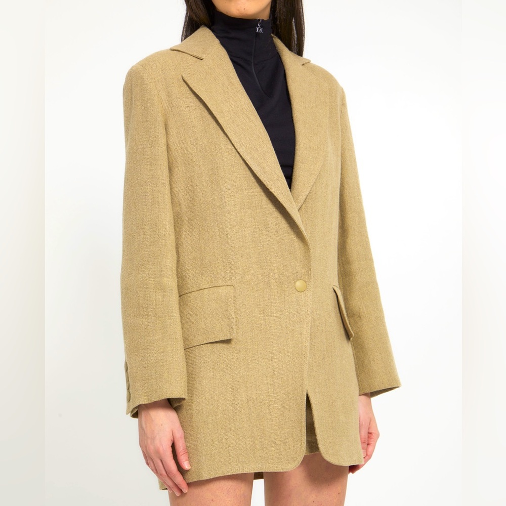 MAX MARA 100% Pure Linen Caramel Tan Double Breasted Made in Italy Blazer Size 6